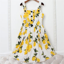 Floral Dress Yellow Lemon Print Dress Breasted Strap Party Dress Elegant Ladies Casual Dresses