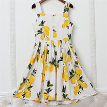 Floral Dress Yellow Lemon Print Dress Breasted Strap Party Dress Elegant Ladies Casual Dresses