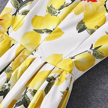 Floral Dress Yellow Lemon Print Dress Breasted Strap Party Dress Elegant Ladies Casual Dresses