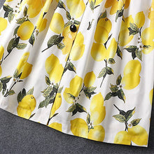 Floral Dress Yellow Lemon Print Dress Breasted Strap Party Dress Elegant Ladies Casual Dresses