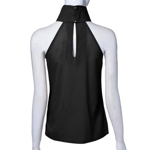 Women Shirts European Fashion Halter Sleeveless Ruffled Neck Blouse Women Elegant Tops