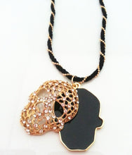 Personality Gold Alloy Jewelry Crystal Skeleton Black Necklace with Pendants Double Side Skull