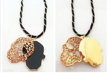 Personality Gold Alloy Jewelry Crystal Skeleton Black Necklace with Pendants Double Side Skull