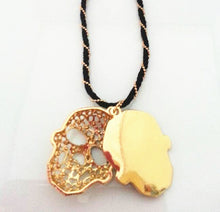 Personality Gold Alloy Jewelry Crystal Skeleton Black Necklace with Pendants Double Side Skull