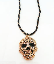Personality Gold Alloy Jewelry Crystal Skeleton Black Necklace with Pendants Double Side Skull