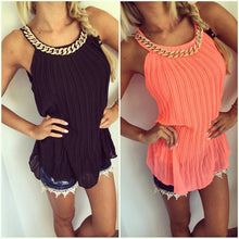 Pleated Chiffon Blouse Women Tops With Metal Chain Casual Sleeveless Tank Top Plus Size Shirts Women Blusa
