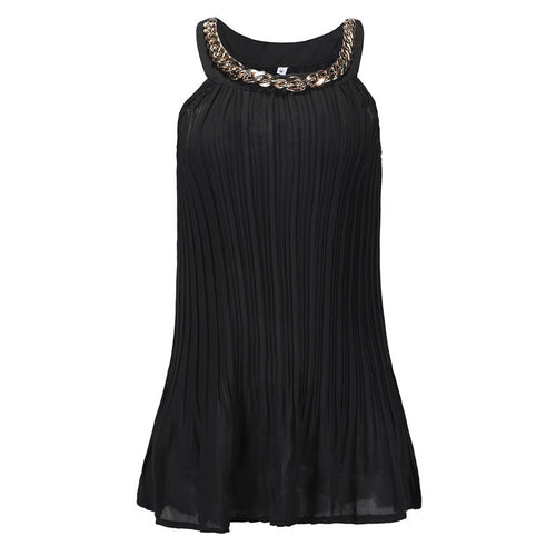 Pleated Chiffon Blouse Women Tops With Metal Chain Casual Sleeveless Tank Top Plus Size Shirts Women Blusa