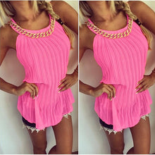 Pleated Chiffon Blouse Women Tops With Metal Chain Casual Sleeveless Tank Top Plus Size Shirts Women Blusa