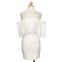 Sexy Slash Off Shoulder Party Dress Lace Patchwork Strapless Dress Women Slim White Lace Dress Sexy Bodycon Dress Mini