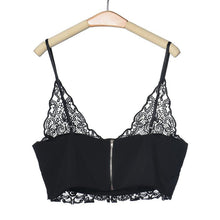 Sexy Women Lace Camisole Cropped Crochet Deep V Neck Bralet Spaghetti Strap Zip Back Tank Top Lace Crochet Bra Tank Top
