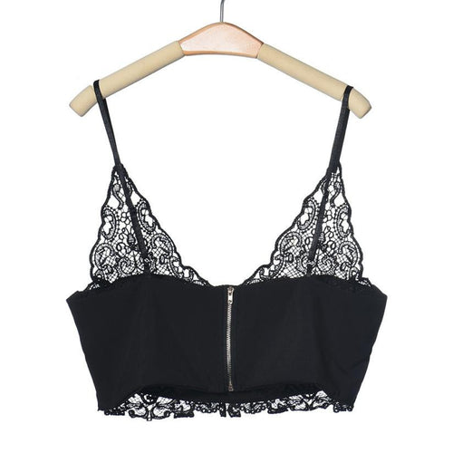Sexy Women Lace Camisole Cropped Crochet Deep V Neck Bralet Spaghetti Strap Zip Back Tank Top Lace Crochet Bra Tank Top