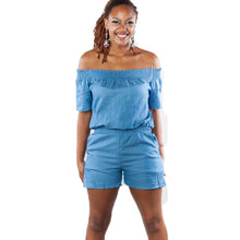 Style Women Jumpsuit Denim Overalls Sexy Slash Neck Shorts Jumpsuit Jeans Ladies Elastic Waist Jumpsuit Rompers