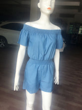 Style Women Jumpsuit Denim Overalls Sexy Slash Neck Shorts Jumpsuit Jeans Ladies Elastic Waist Jumpsuit Rompers