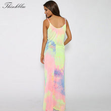 Style Boho Strap Maxi Dress Rainbow Gradient Cotton Long Dress Side Split Sexy Beach Dress V Neck Dresses