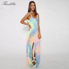 Style Boho Strap Maxi Dress Rainbow Gradient Cotton Long Dress Side Split Sexy Beach Dress V Neck Dresses