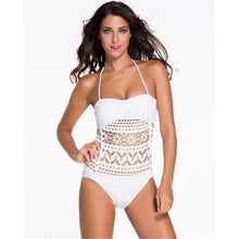 Style Crochet Lace Bodysuit Women Bathing Suit High Waist Swimwear Sexy Bodysuit Hollow Out Padded Monokini