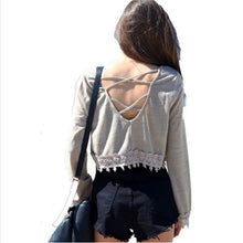 Style Long Sleeve Crop Top Sexy Backless Top For Women Lace Flower Crochet Cropped T Shirt Plus Size Top Tees S-XL