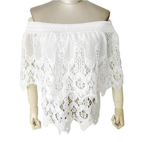 Style Sexy Strapless Women Tops Off Shoulder Women Blouses Lace Crochet Slash Neck Tops For Women White Shirts