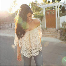 Style Sexy Strapless Women Tops Off Shoulder Women Blouses Lace Crochet Slash Neck Tops For Women White Shirts