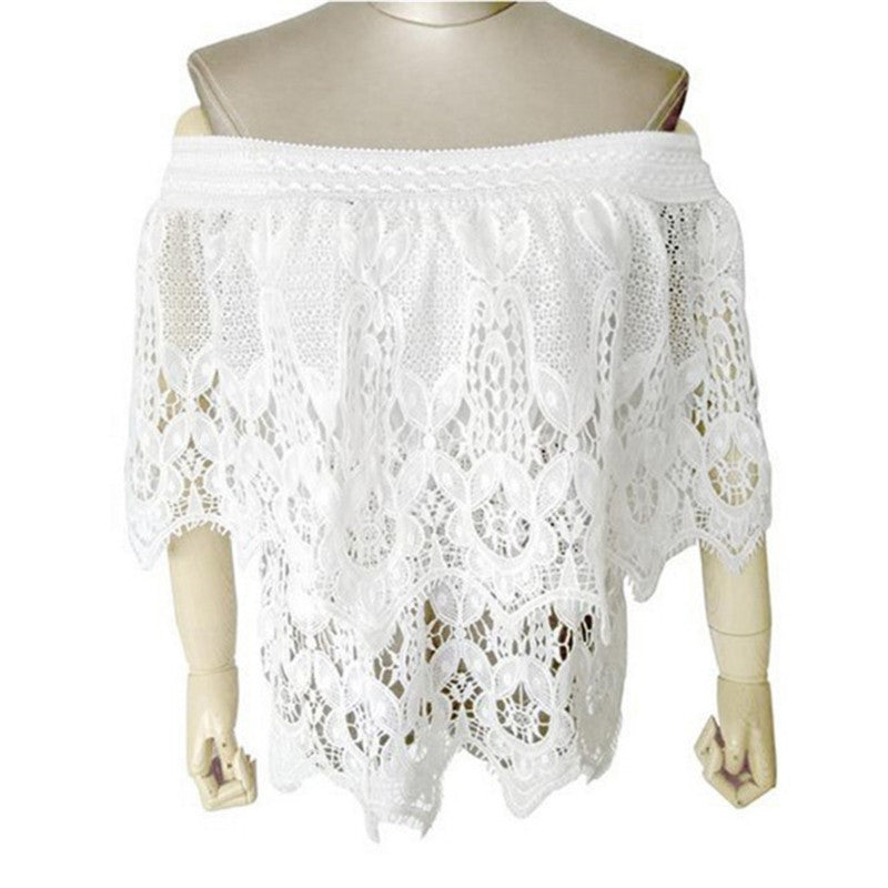 Style Sexy Strapless Women Tops Off Shoulder Women Blouses Lace Crochet Slash Neck Tops For Women White Shirts