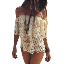 Style Sexy Strapless Women Tops Off Shoulder Women Blouses Lace Crochet Slash Neck Tops For Women White Shirts