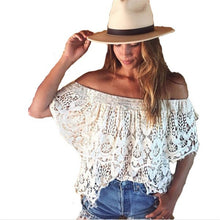 Style Sexy Strapless Women Tops Off Shoulder Women Blouses Lace Crochet Slash Neck Tops For Women White Shirts