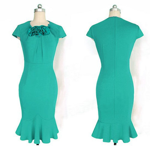Style Vintage Three-dimensional Flower Fishtail Hem Party Dresses Plus Size Sexy Bodycon Dress Elegant Midi Women Dress