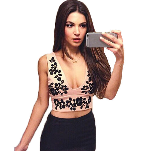 Tops Sexy Deep V Neck Crop Top All Matched Floral Printing Women Tops Sleeveless Low Cut Tank Top Women