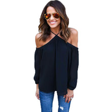 Tops Sexy Cold Shoulder Chiffon Shirts Women Lantern Sleeve Halter Top 4 Colors Off Shoulder Tops Blouses