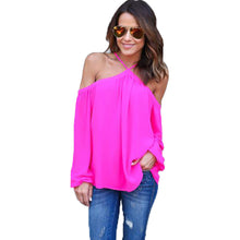 Tops Sexy Cold Shoulder Chiffon Shirts Women Lantern Sleeve Halter Top 4 Colors Off Shoulder Tops Blouses