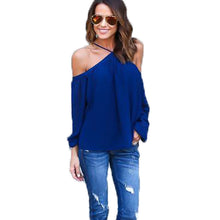 Tops Sexy Cold Shoulder Chiffon Shirts Women Lantern Sleeve Halter Top 4 Colors Off Shoulder Tops Blouses