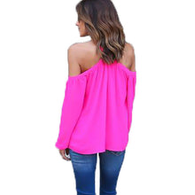 Tops Sexy Cold Shoulder Chiffon Shirts Women Lantern Sleeve Halter Top 4 Colors Off Shoulder Tops Blouses