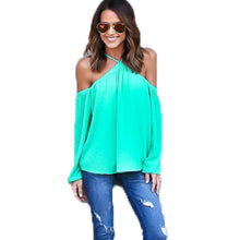 Tops Sexy Cold Shoulder Chiffon Shirts Women Lantern Sleeve Halter Top 4 Colors Off Shoulder Tops Blouses