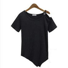 Tops Cotton Short Sleeve Off Shoulder Tee Shirt Femme Solid Women Tops Camisetas Irregular Hem T shirts For Women