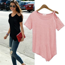 Tops Cotton Short Sleeve Off Shoulder Tee Shirt Femme Solid Women Tops Camisetas Irregular Hem T shirts For Women