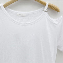 Tops Cotton Short Sleeve Off Shoulder Tee Shirt Femme Solid Women Tops Camisetas Irregular Hem T shirts For Women