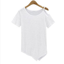 Tops Cotton Short Sleeve Off Shoulder Tee Shirt Femme Solid Women Tops Camisetas Irregular Hem T shirts For Women