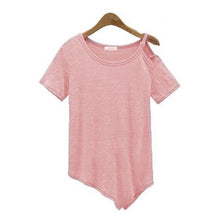 Tops Cotton Short Sleeve Off Shoulder Tee Shirt Femme Solid Women Tops Camisetas Irregular Hem T shirts For Women