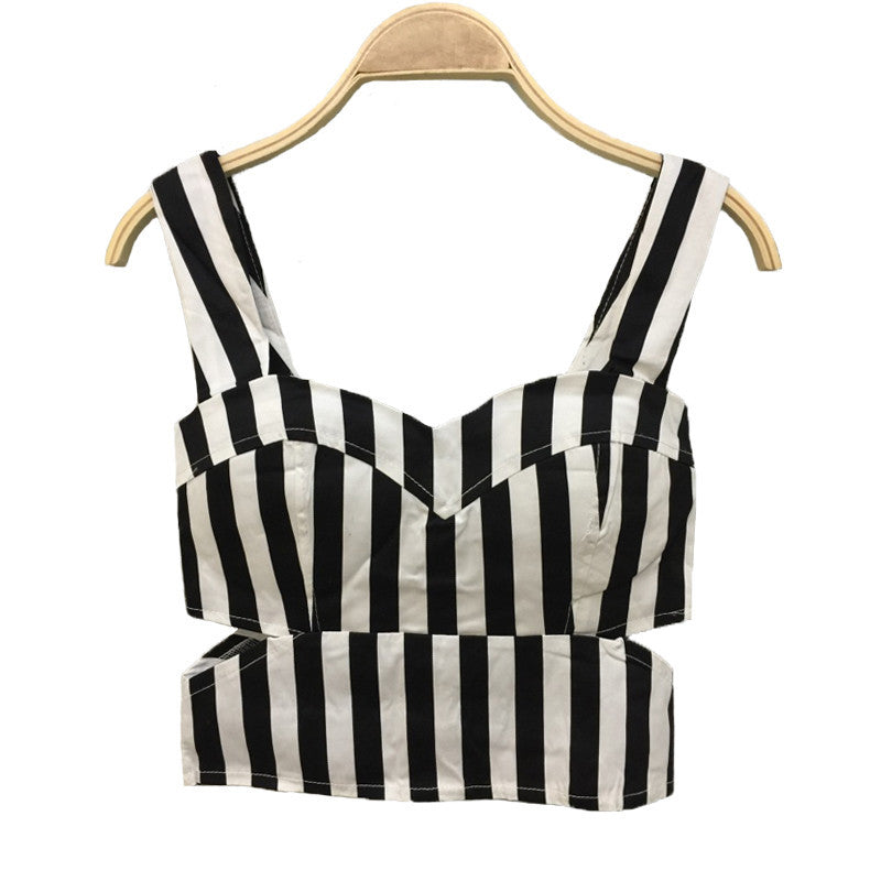 Tops Women Sexy Striped Bustier Crop Top Cut Out Waist Top Cropped Padded Cotton Women's Bandage Crop Top