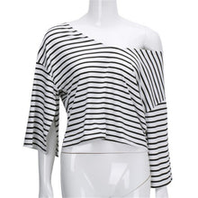 Tops Women Sexy Off Shoulder Striped Women Blouse Crop Top Flare Sleeve Loose Tops For Women One Shoulder Women Shirts