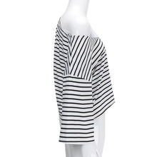 Tops Women Sexy Off Shoulder Striped Women Blouse Crop Top Flare Sleeve Loose Tops For Women One Shoulder Women Shirts