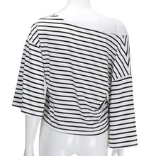 Tops Women Sexy Off Shoulder Striped Women Blouse Crop Top Flare Sleeve Loose Tops For Women One Shoulder Women Shirts