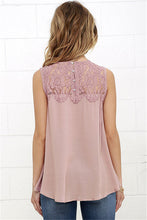 Women Blusas Sexy Lace Patchwork Chiffon Shirts Casual Sleeveless Blouse Trending Ladies Tops Pink White M0307