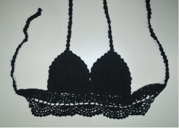 Women Sexy Halter Crochet Crop Tops Strappy Bra Bustier Crop Top Black White Handmade Crochet Top For Women