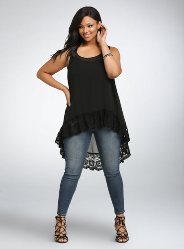 Women Sleeveless Sexy Blouse Big Size Women Clothing Black Lace Patchwork Casual Loose Tank Top Chiffon Blusas M0136