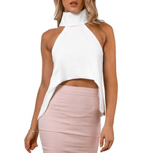 Women Tops & Tees Sexy Off Shoulder High Neck Halter Tank Top Casual Chiffon Crop Tops Irregular T Shirts GV180