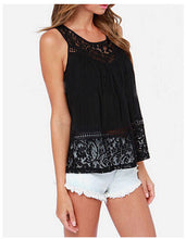 style blusa feminina Sale Women chiffon Lace sleeveless O-neck blouse Hollow out solid white Plus size Tops J3135