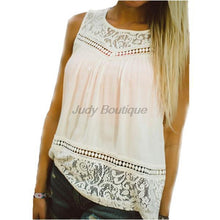 style blusa feminina Sale Women chiffon Lace sleeveless O-neck blouse Hollow out solid white Plus size Tops J3135