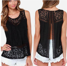 style blusa feminina Sale Women chiffon Lace sleeveless O-neck blouse Hollow out solid white Plus size Tops J3135
