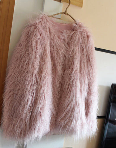 Super quality ~ Faux Fur jacket Coat 4 inches Long Hairy Long sleeve Shaggy Outwear Women's Purple Pink Coat Tops
